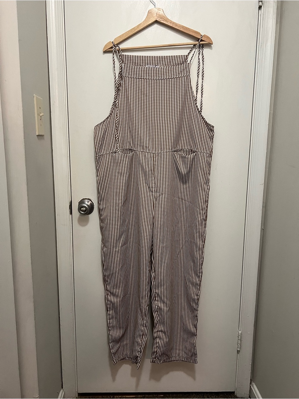 Cellabie Brown & White Gingham Halter Jumpsuit